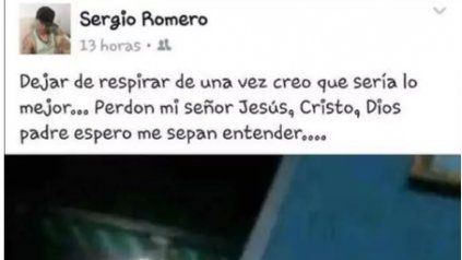 <b> Anticipatorio.</b> El mensaje que Romero dejó en Facebook y que alertó a sus conocidos.