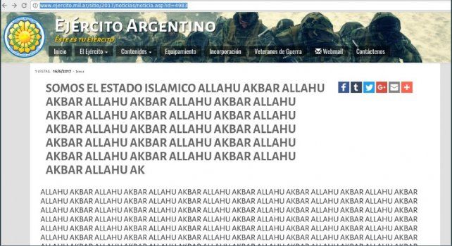 Hackearon la página del Ejército con alusiones al terrorismo islámico