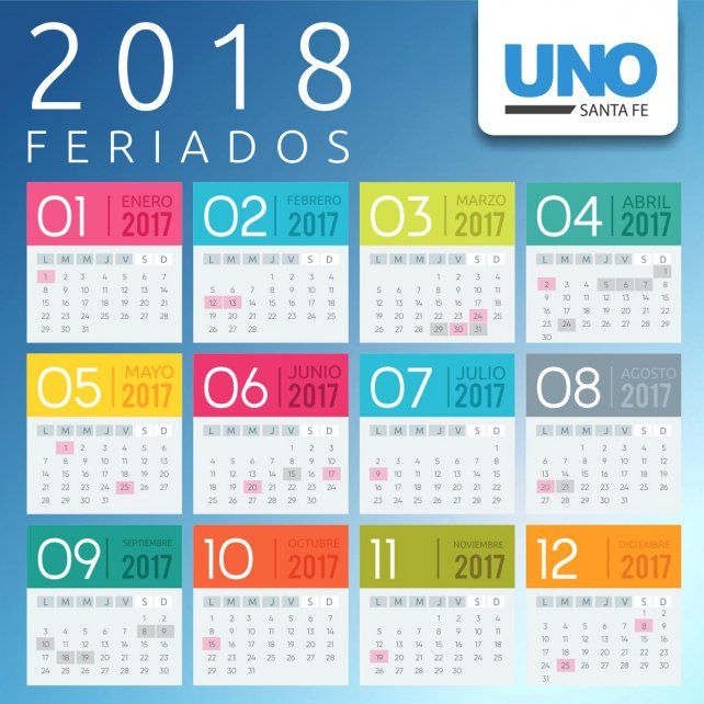 almanaque 2018 con feriados